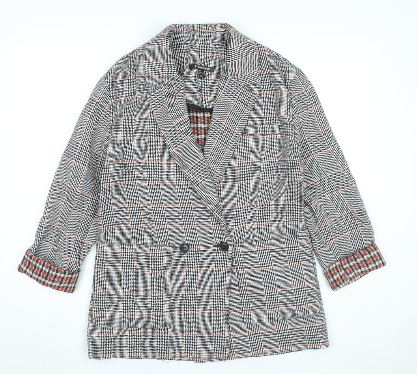 TRF Outerwear Womens Grey Checked Blazer Jacket Size 10 Workwear