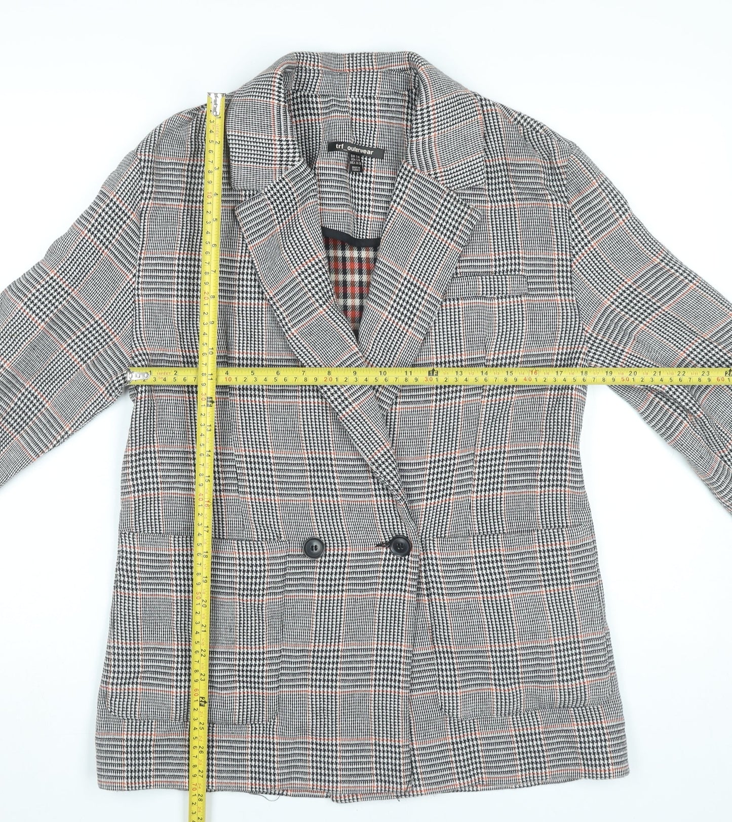 TRF Outerwear Womens Grey Checked Blazer Jacket Size 10 Workwear