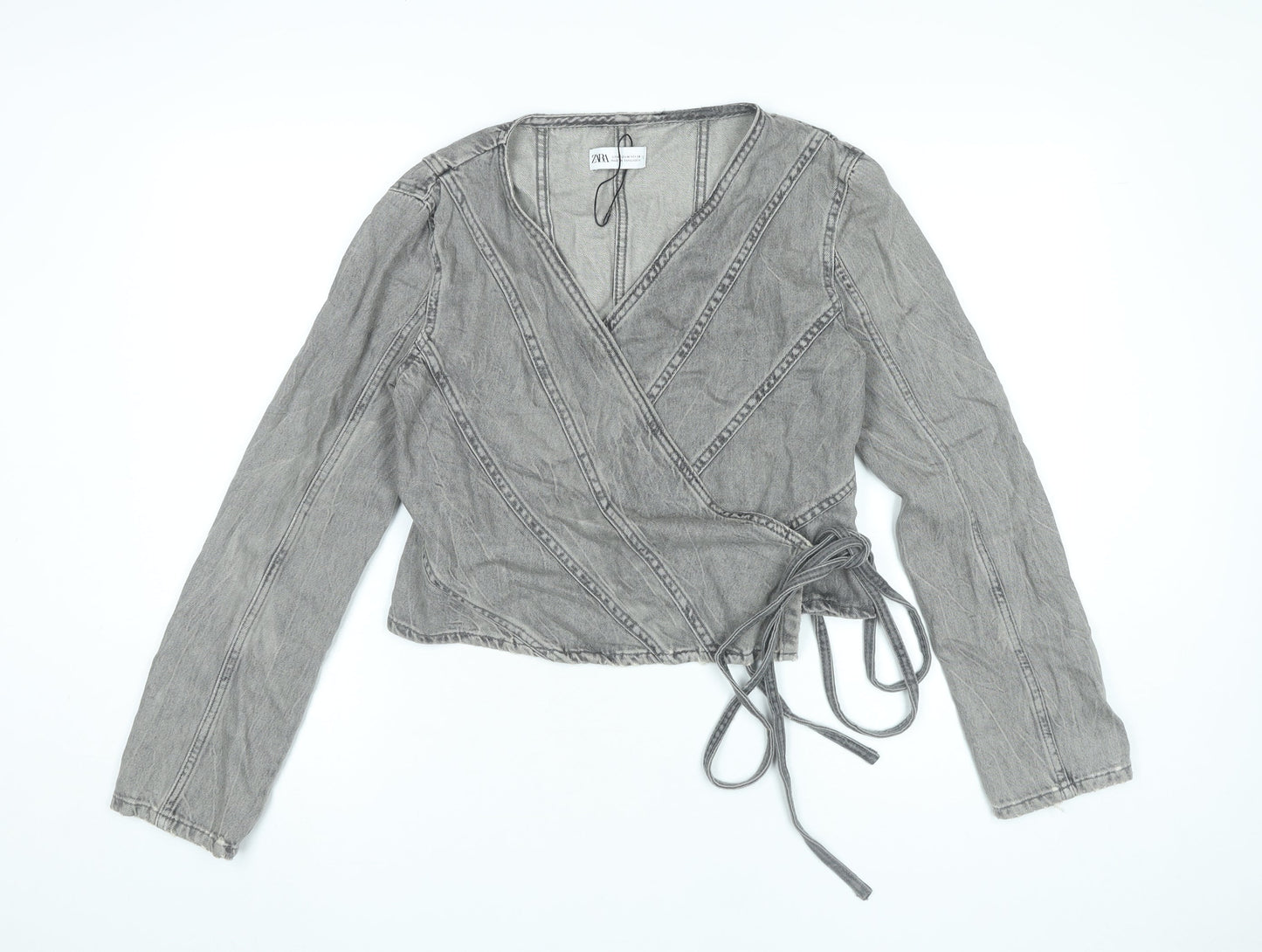 Womens UK Size 12 Zara Grey Wrap Blouse
