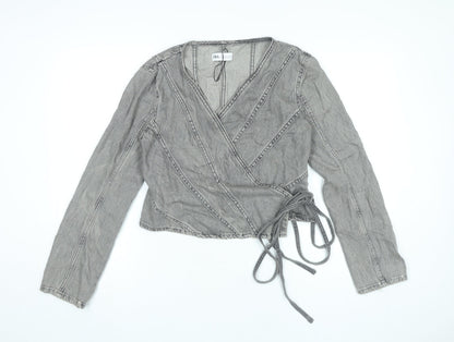 Womens UK Size 12 Zara Grey Wrap Blouse
