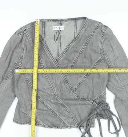 Womens UK Size 12 Zara Grey Wrap Blouse
