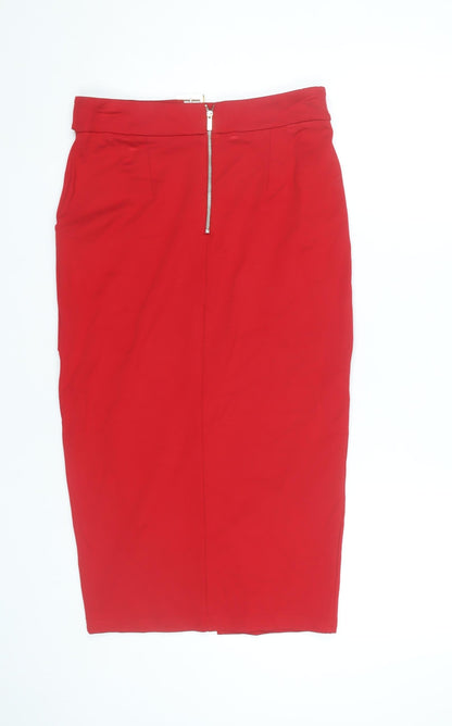 Dorothy Perkins Women’s Red Pencil Skirt Size 8 High Waist Buckle Detail