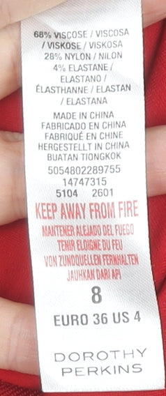 Dorothy Perkins Women’s Red Pencil Skirt Size 8 High Waist Buckle Detail