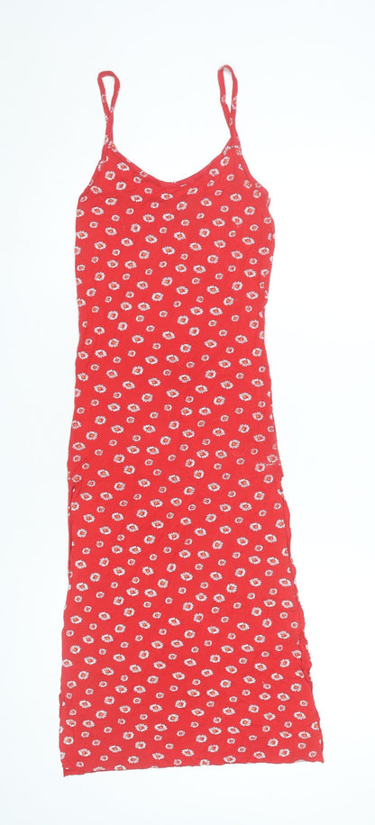 PrettyLittleThing Women’s Red Floral Slip Midi Dress Size 8