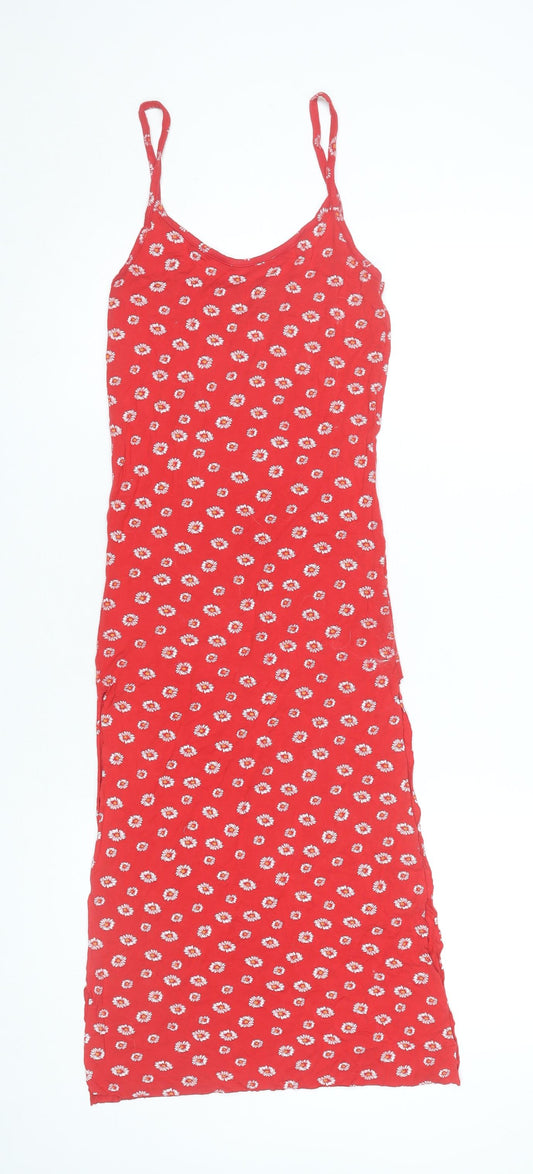 PrettyLittleThing Women’s Red Floral Slip Midi Dress Size 8