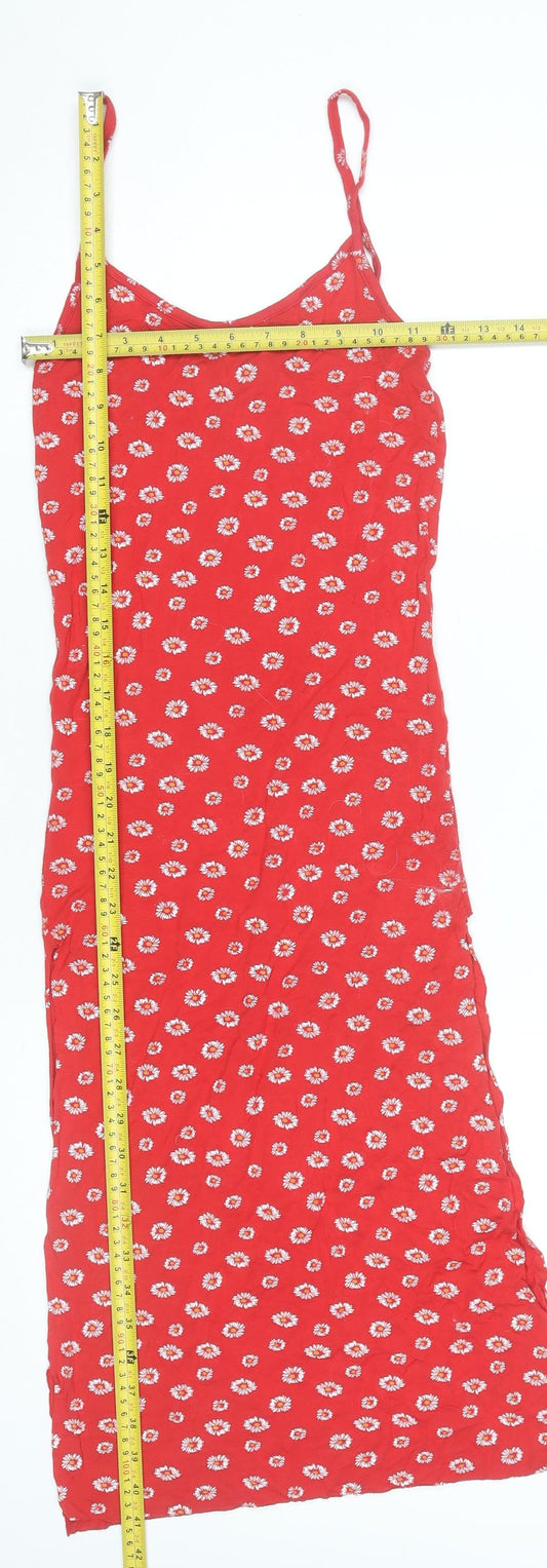 PrettyLittleThing Women’s Red Floral Slip Midi Dress Size 8