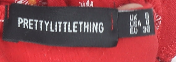 PrettyLittleThing Women’s Red Floral Slip Midi Dress Size 8