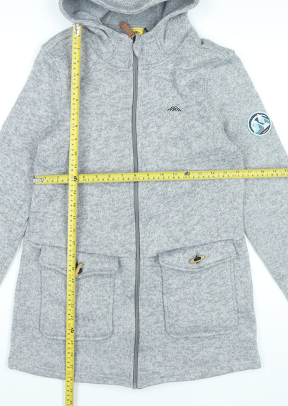 Möberg Womens Grey Mid-Length Hooded Zip Jacket Size M
