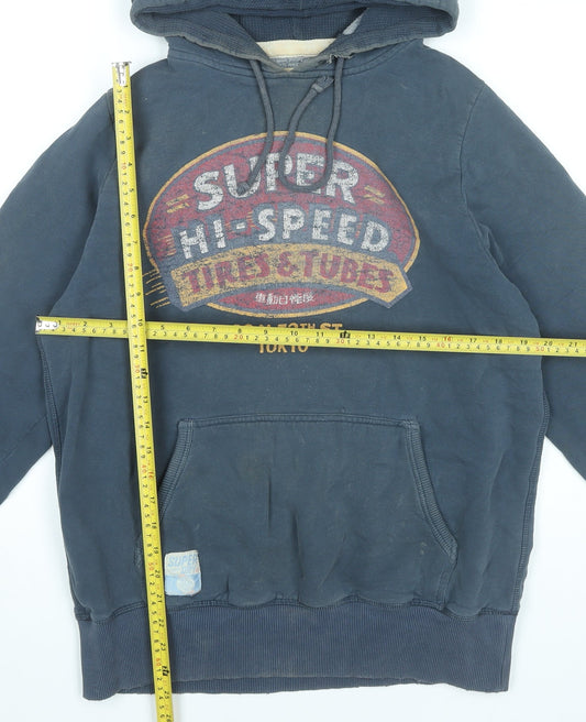 Superdry Men’s Blue Pullover Hoodie M Graphic Print Fleece