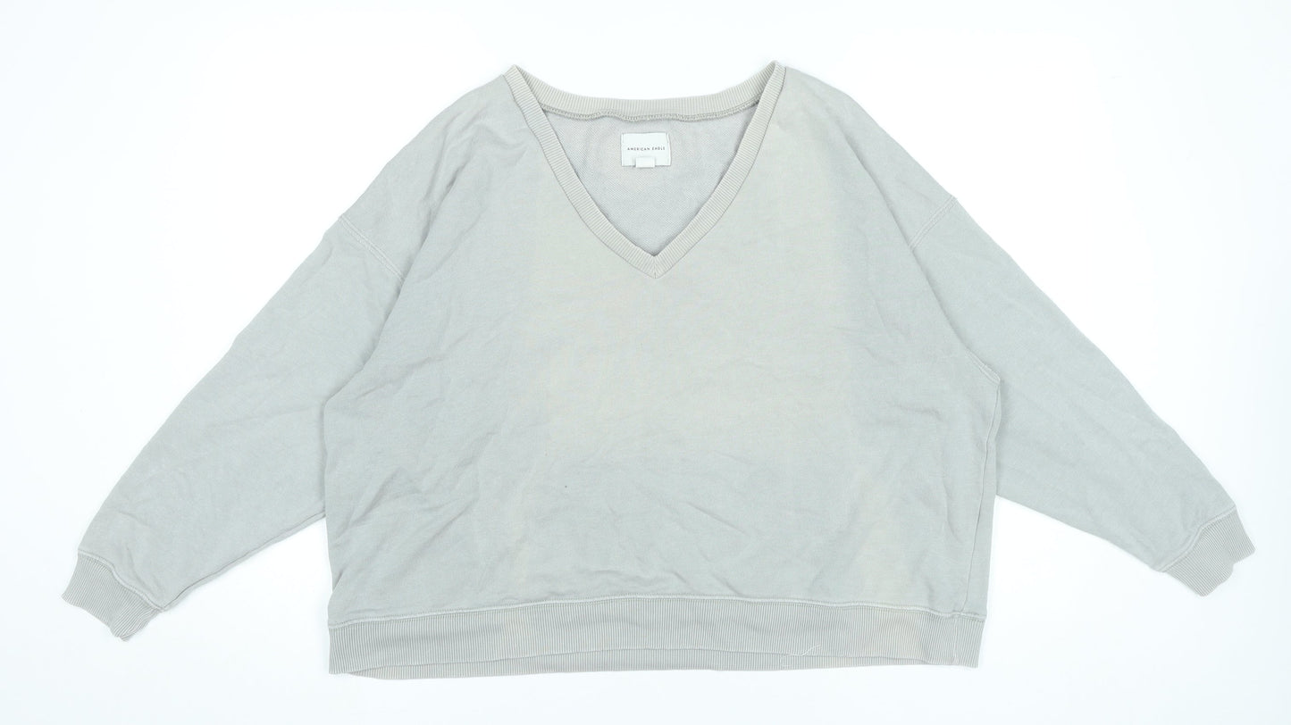 American Eagle Women’s Grey V-Neck Pullover Sweatshirt XXS