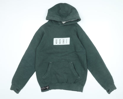 USHI Men’s Green Pullover Hoodie M Regular Fit with Logo