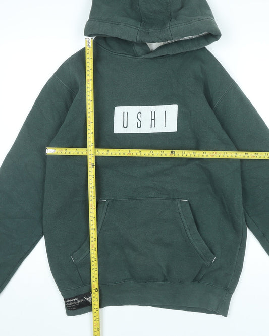 USHI Men’s Green Pullover Hoodie M Regular Fit with Logo