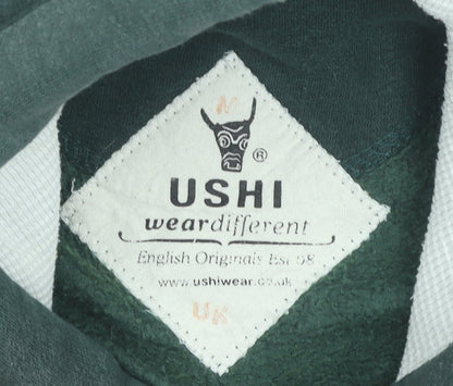 USHI Men’s Green Pullover Hoodie M Regular Fit with Logo