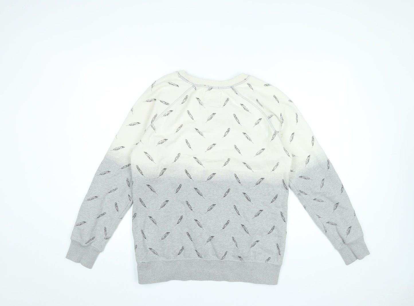 Superdry Womens Grey Beige Feather Print Sweatshirt Medium Cotton Blend