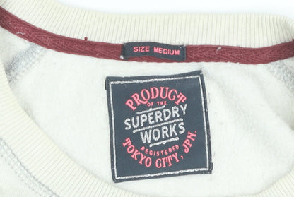 Superdry Womens Grey Beige Feather Print Sweatshirt Medium Cotton Blend