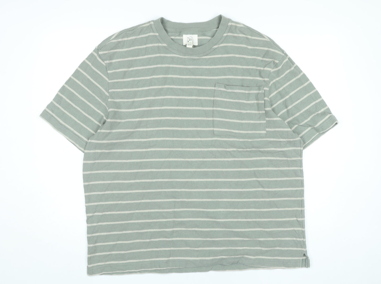 River Island Men's Green Striped Cotton XL Crew Neck T-Shirt