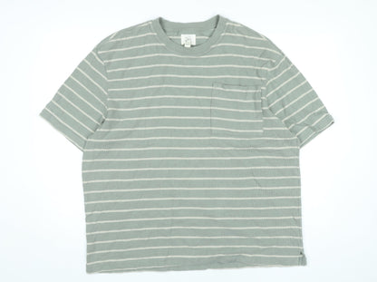 River Island Men's Green Striped Cotton XL Crew Neck T-Shirt