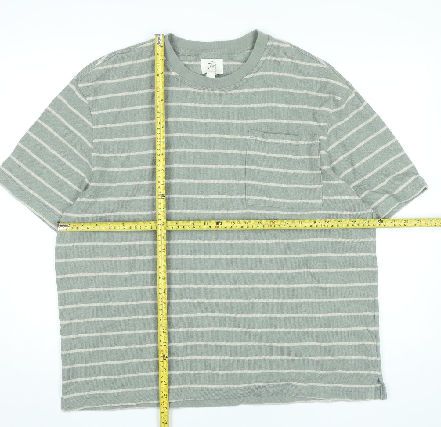 River Island Men's Green Striped Cotton XL Crew Neck T-Shirt