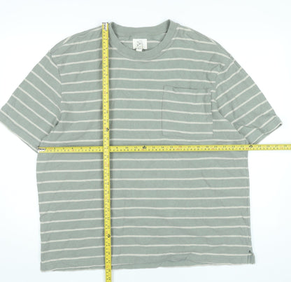 River Island Men's Green Striped Cotton XL Crew Neck T-Shirt