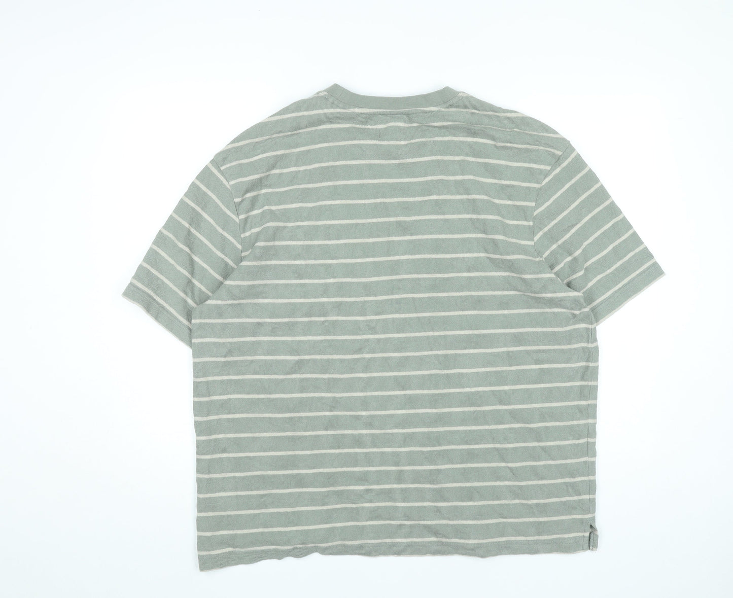 River Island Men's Green Striped Cotton XL Crew Neck T-Shirt