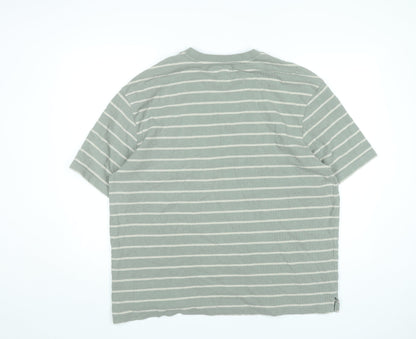 River Island Men's Green Striped Cotton XL Crew Neck T-Shirt