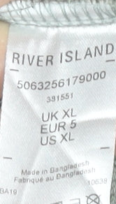 River Island Men's Green Striped Cotton XL Crew Neck T-Shirt