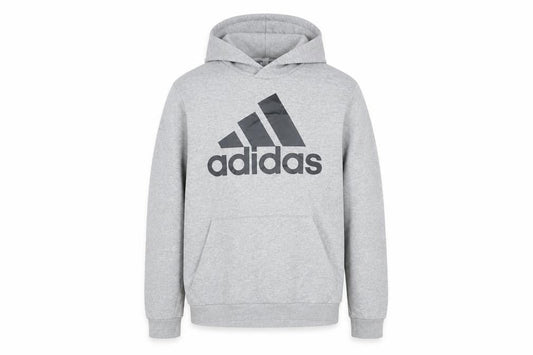 Front view of Adidas Men’s Grey Pullover Hoodie M Logo Graphic Sportswear