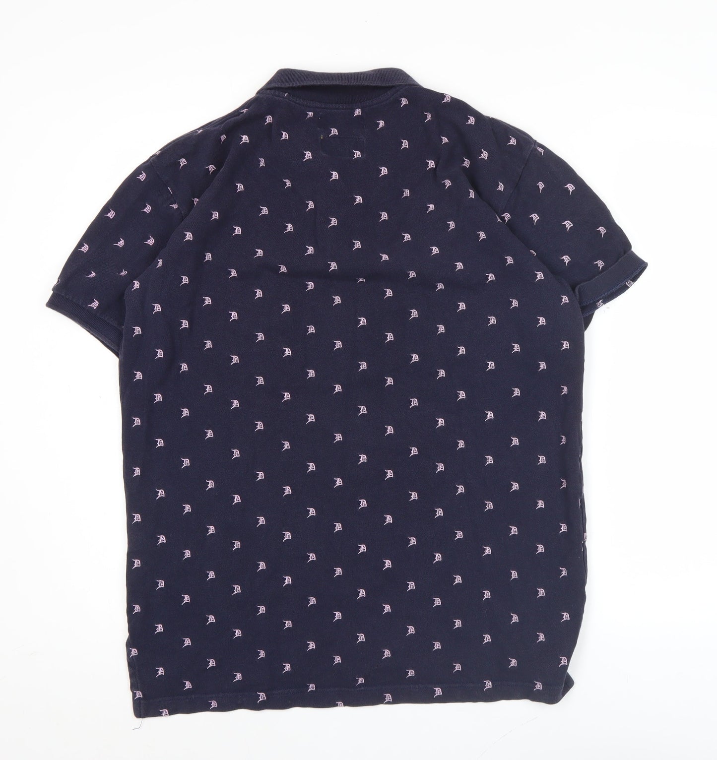 Duffer London Men's Blue Cotton Polo Shirt L Short Sleeve Logo Print