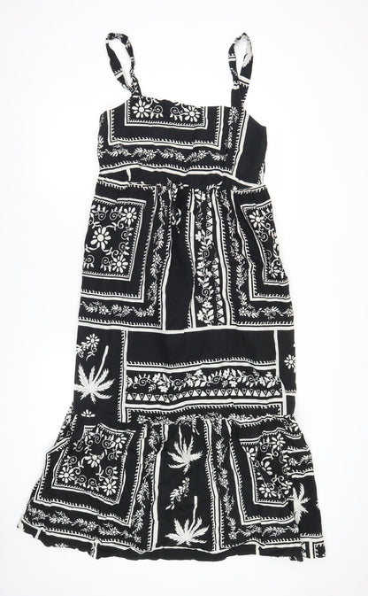 Papaya Women’s Black Floral Tropical Midi Sundress Size 12
