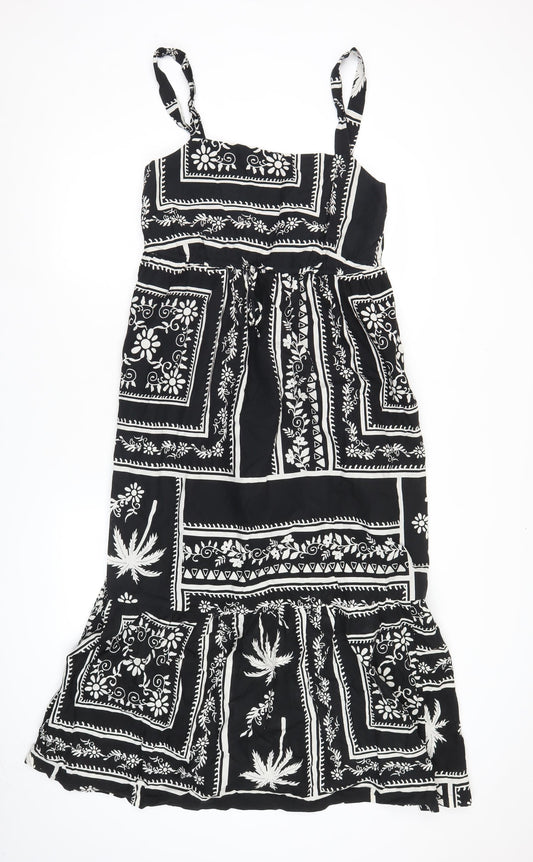 Papaya Women’s Black Floral Tropical Midi Sundress Size 12