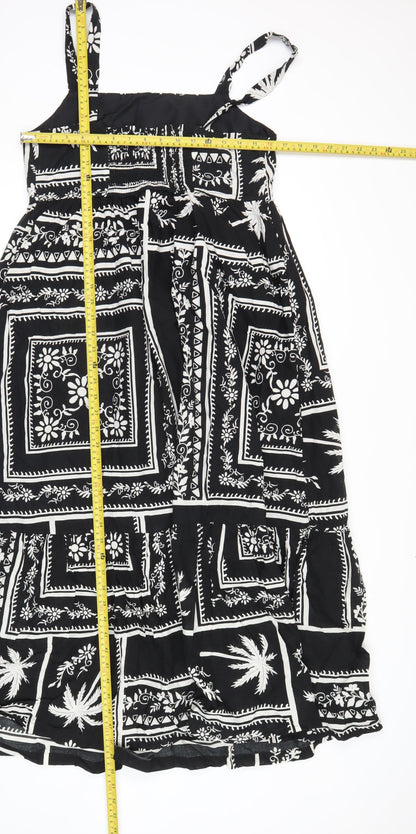 Papaya Women’s Black Floral Tropical Midi Sundress Size 12