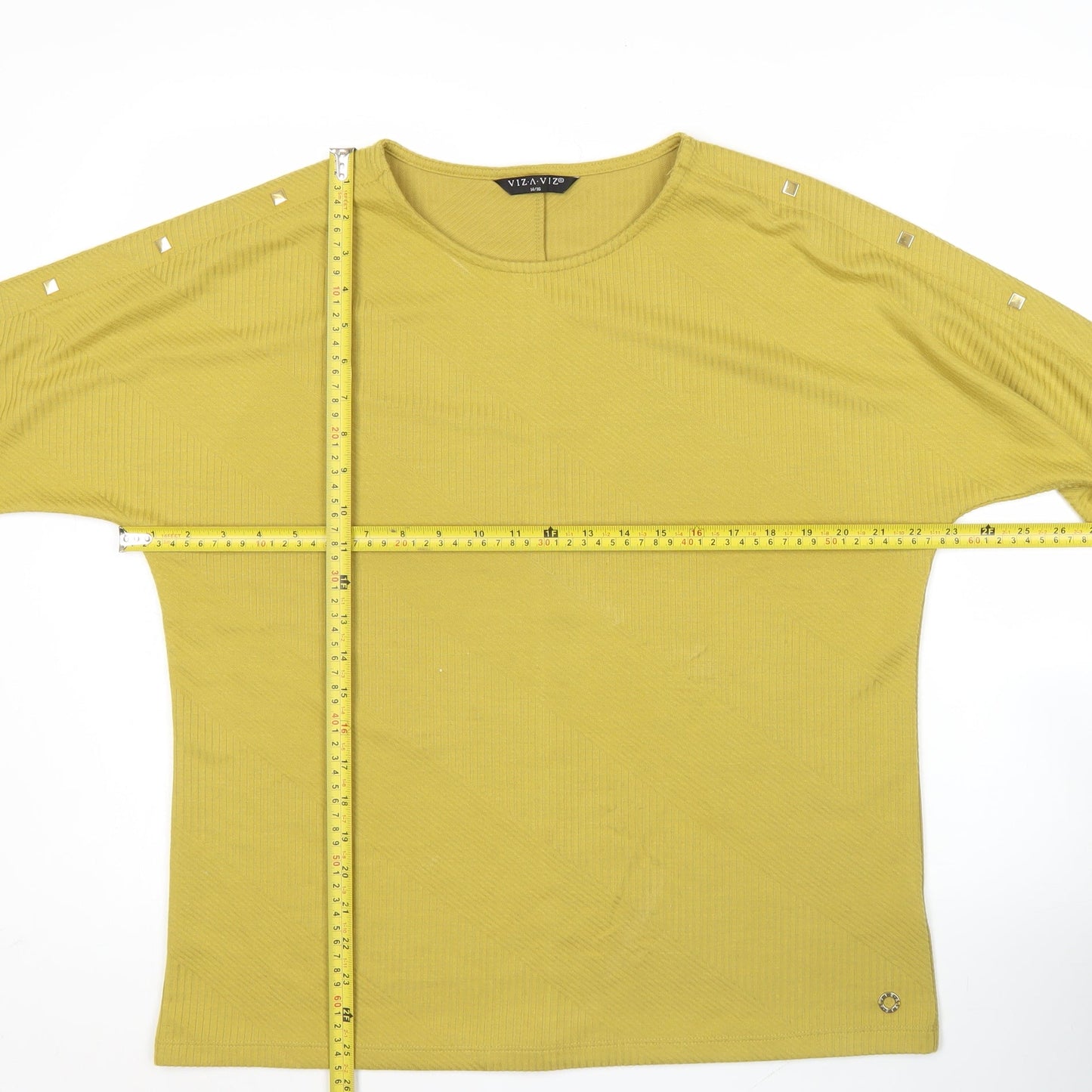 VizaViz Women Yellow Studded 3/4 Sleeve Boat Neck Top Size 14