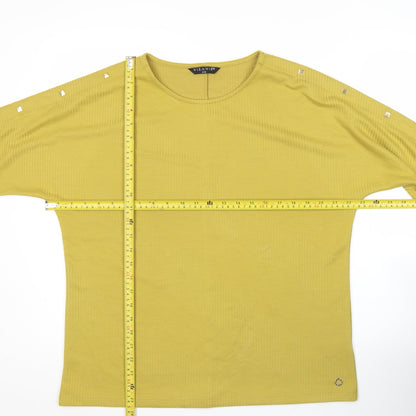 VizaViz Women Yellow Studded 3/4 Sleeve Boat Neck Top Size 14