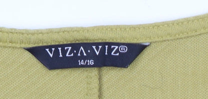 VizaViz Women Yellow Studded 3/4 Sleeve Boat Neck Top Size 14