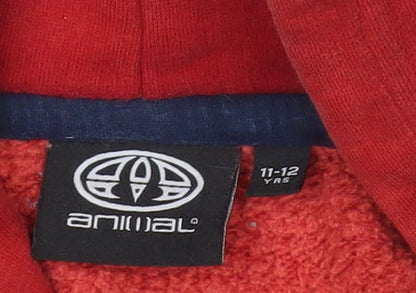 Animal Boys Red Pullover Hoodie 11-12 Years Cotton Blend Logo