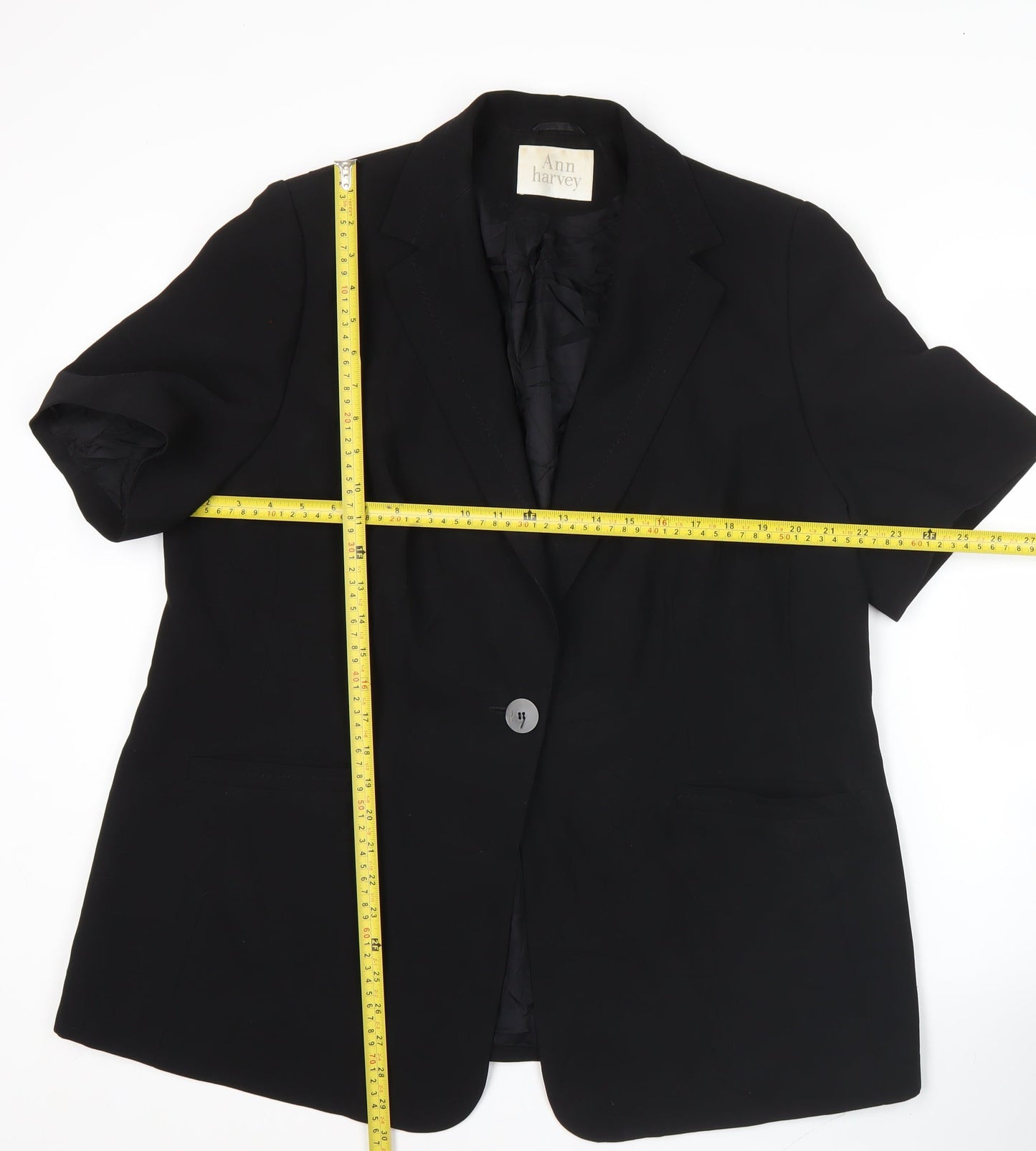 Ann Harvey Women’s Black Short Sleeve Blazer UK 16 Workwear Jacket