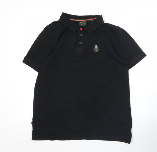 Luke Sport Men's Black Polo Shirt Medium Cotton Casual Logo