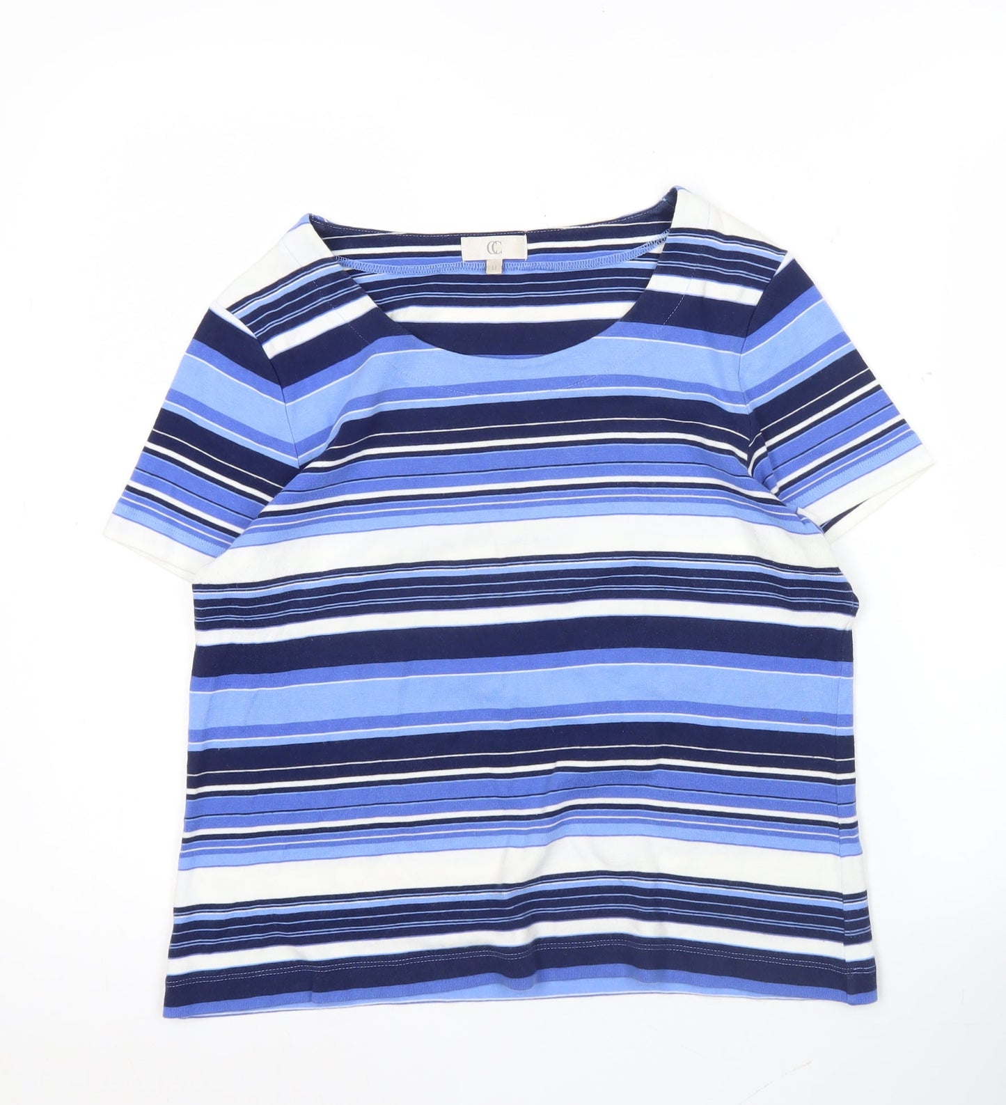 CC Women’s Blue Striped Cotton T-Shirt Size M Scoop Neck