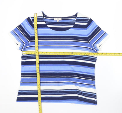 CC Women’s Blue Striped Cotton T-Shirt Size M Scoop Neck