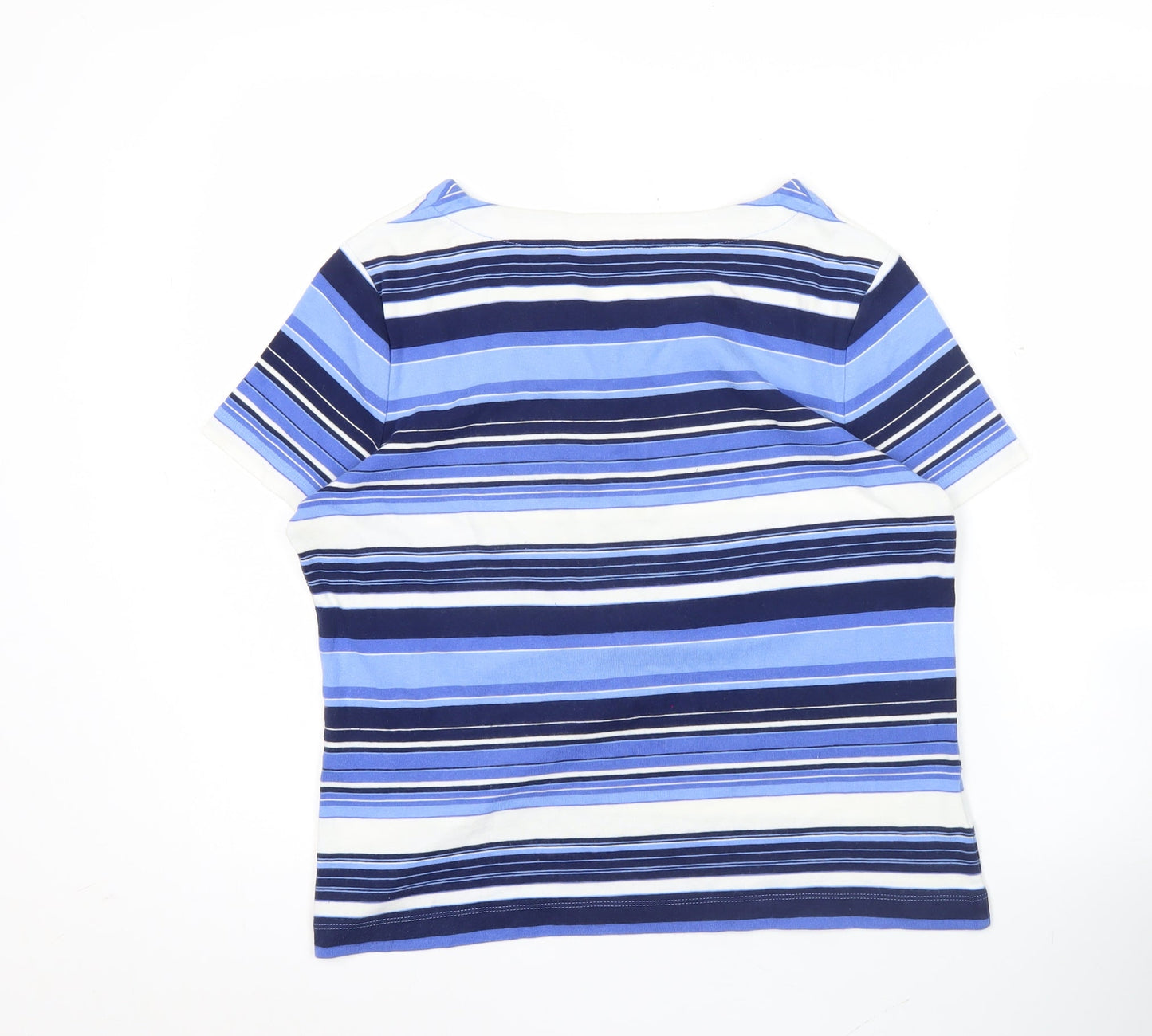 CC Women’s Blue Striped Cotton T-Shirt Size M Scoop Neck