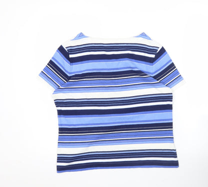 CC Women’s Blue Striped Cotton T-Shirt Size M Scoop Neck