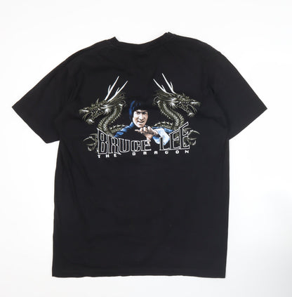 Rock@Tees Men’s Black Bruce Lee Graphic Retro T-Shirt L