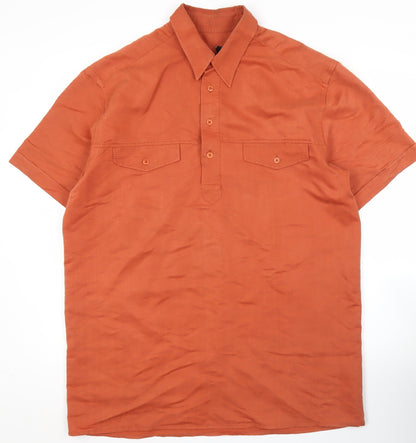 BHS Men's Orange Short Sleeve Button-Up Shirt M 38-40in Chest Viscose Blend