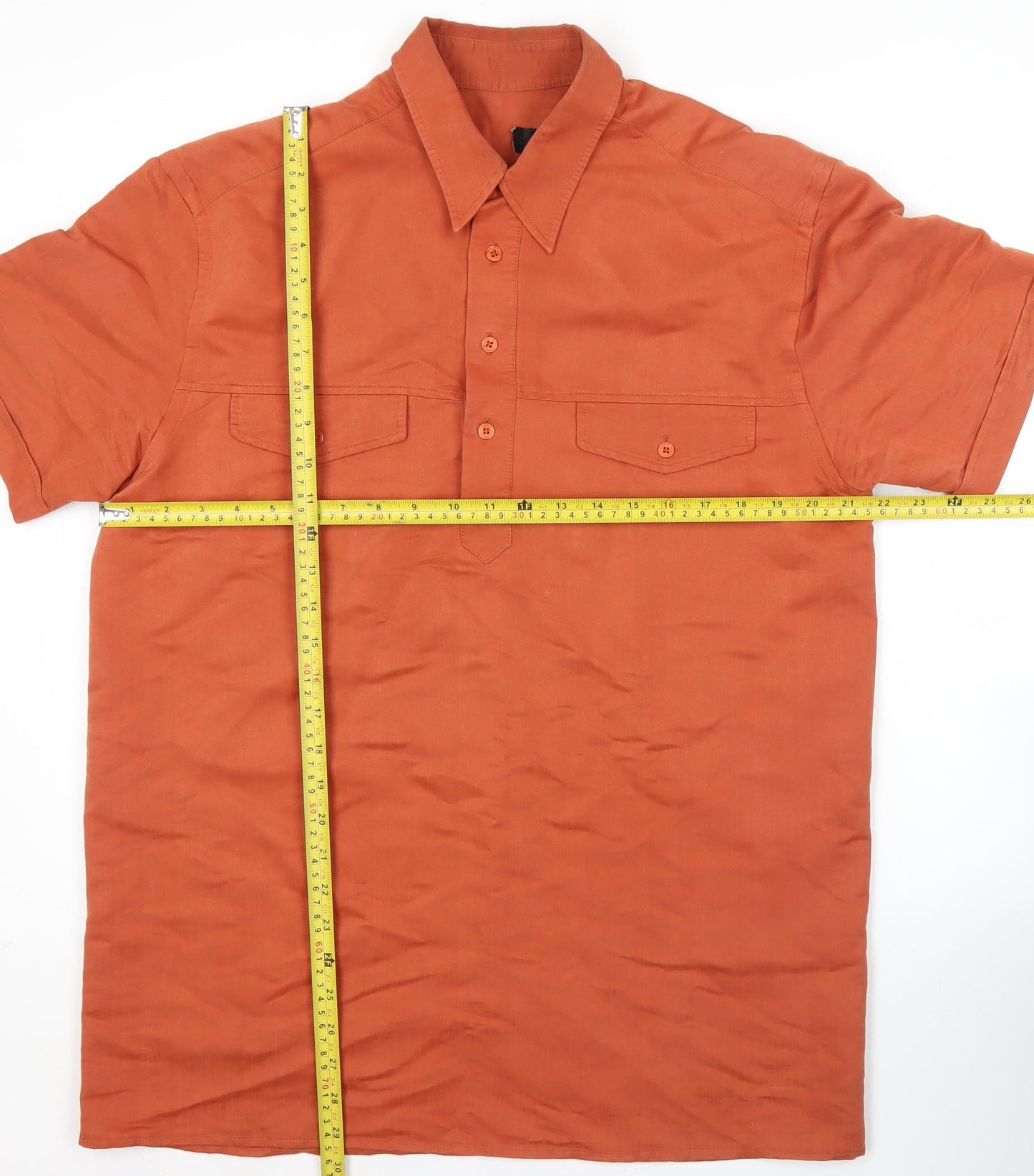 BHS Men's Orange Short Sleeve Button-Up Shirt M 38-40in Chest Viscose Blend