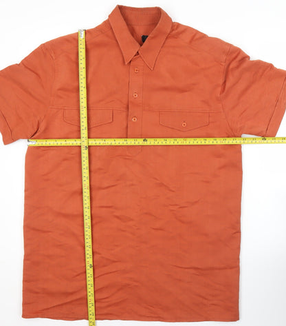 BHS Men's Orange Short Sleeve Button-Up Shirt M 38-40in Chest Viscose Blend