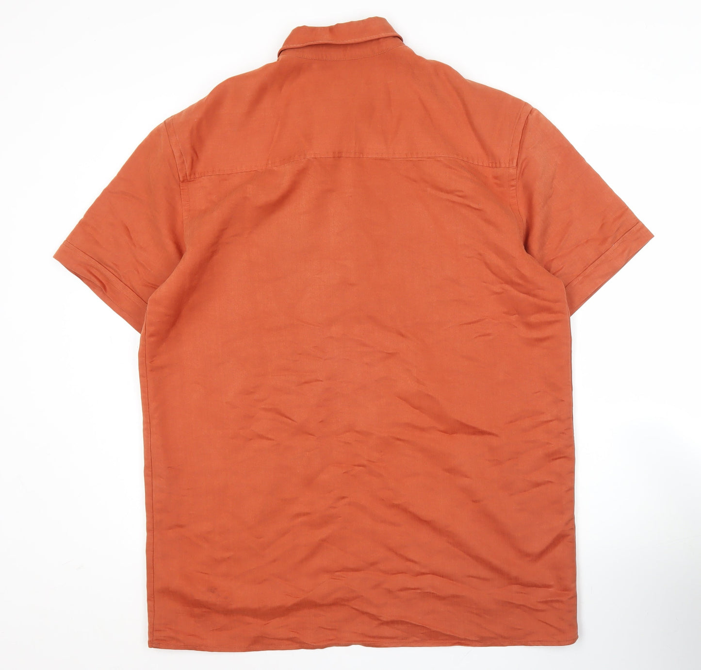 BHS Men's Orange Short Sleeve Button-Up Shirt M 38-40in Chest Viscose Blend