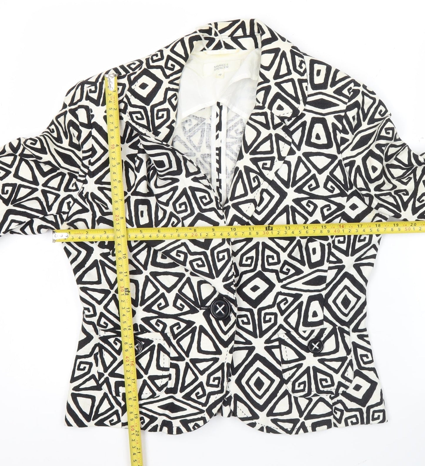 Marks and Spencer Women Black Geometric Linen Blend Blazer Size 12