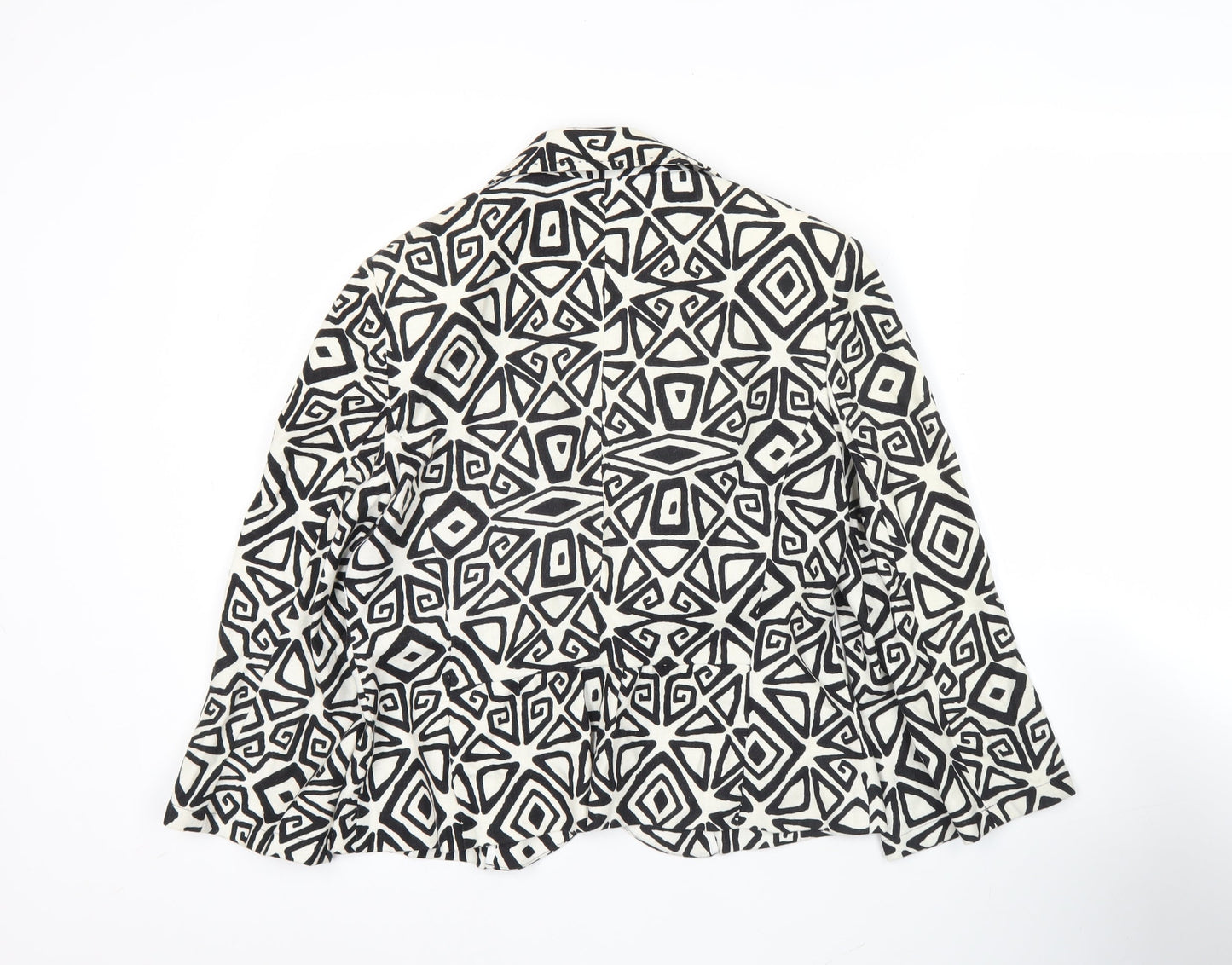 Marks and Spencer Women Black Geometric Linen Blend Blazer Size 12