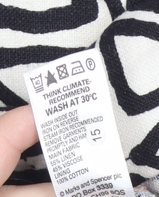 Marks and Spencer Women Black Geometric Linen Blend Blazer Size 12