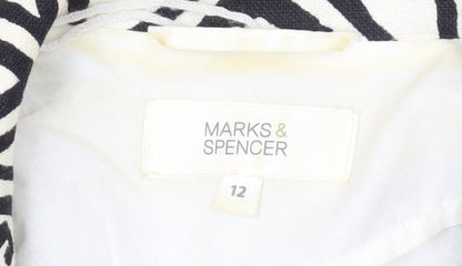 Marks and Spencer Women Black Geometric Linen Blend Blazer Size 12